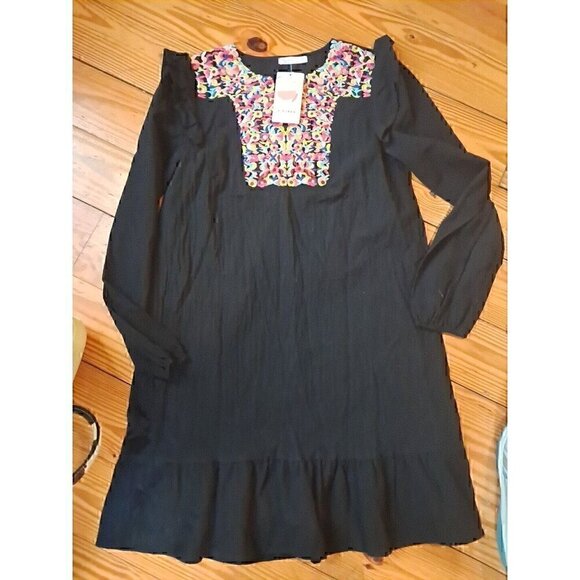 KIRUNDO 2024 Womens Mini Dress Casual V Neck Floral Embroidered Ruffle - Picture 1 of 2